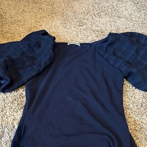Elegant Navy Blue Women's Top small with ruffle sleeves
